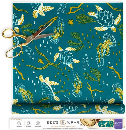 Bee's Wrap Beeswax Wraps for Food - Cut to Size 14x52" Beeswax Wrap Roll - Plastic Free Made in USA Reusable Natural Food Wrap - Ocean by BeesWrap