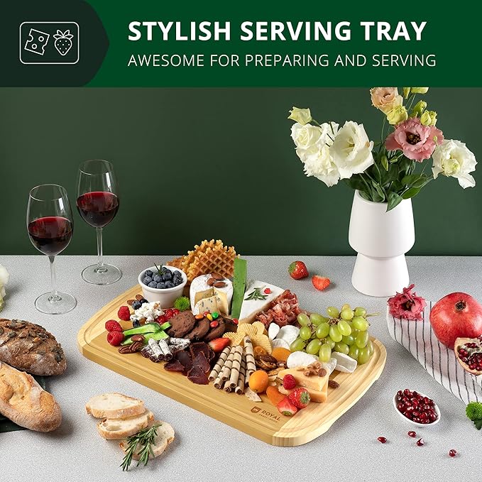 ROYAL CRAFT WOOD Wooden Cutting Boards for Kitchen Meal Prep & Serving - Bamboo Wood Serving Board Set with Deep Juice Groove Side Handles - Charcuterie & Chopping Butcher Block for Meat - Image 3