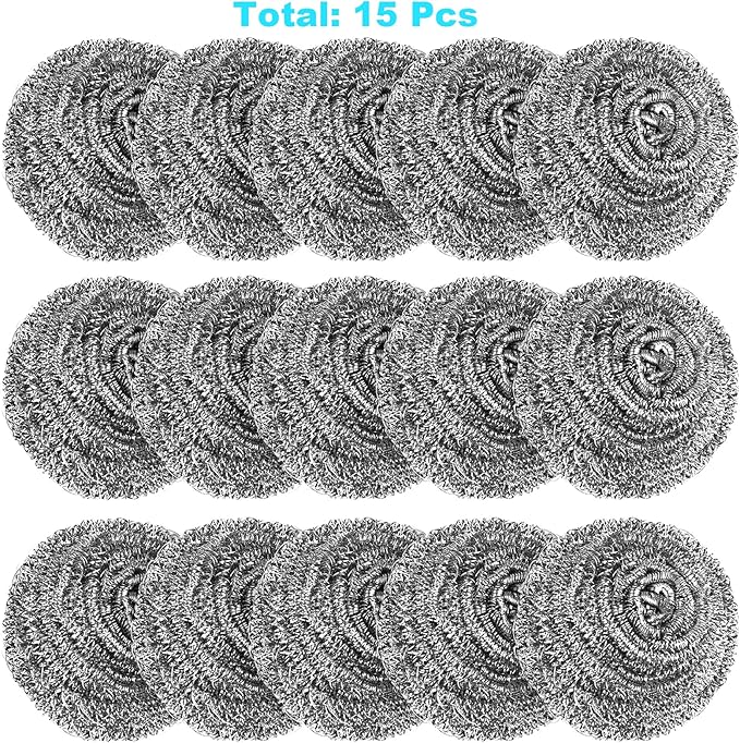 15 Pack Steel Wool Scrubber, Metal Kitchen Scrubbing Sponges, Dishwashing Scouring Pads Heavy Duty, Premium Stainless Steel Scrubbers for Cleaning Dishes Pots and Pans Bathroom Oven (Sliver) by VOPTON - Image 2