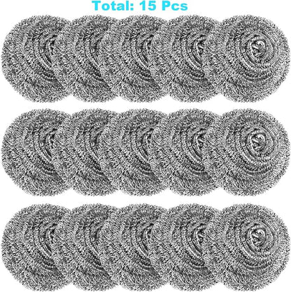 15 Pack Steel Wool Scrubber, Metal Kitchen Scrubbing Sponges, Dishwashing Scouring Pads Heavy Duty, Premium Stainless Steel Scrubbers for Cleaning Dishes Pots and Pans Bathroom Oven (Sliver) by VOPTON - Image 2