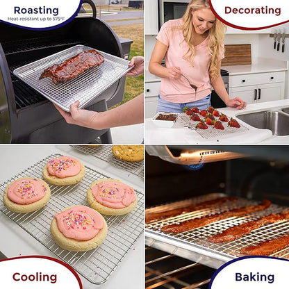 KITCHENATICS 100% Stainless Steel Cooling Racks for Baking & Roasting | Heavy-Duty Wire Grid Fits 13x18 Half Sheet Pans | Oven-Safe to 575°F for Crispy Bacon & Even Airflow | Dishwasher Safe, Set of 2