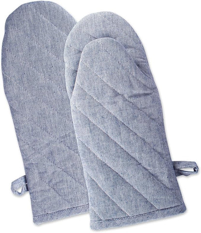 DII 100% Cotton Solid Chambray Kitchen Set, Oven Mitts, Blue, 2 Piece