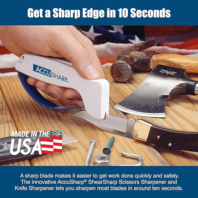 AccuSharp Hand-Held Carbide Blade Sharpener & ShearSharp Scissor Sharpener, Restores and Hones Straight & Serrated Knives, Revives the Edge of General Purpose Scissors - Image 4