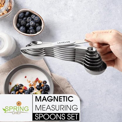Spring Chef White Stainless Steel Magnetic Measuring Spoons Set of 8 with Leveler, Dual Sided Metal Teaspoon & Tablespoon Measuring Spoons, Fits in Spice Jars, Kitchen Gadgets for Baking & Cooking - Image 2