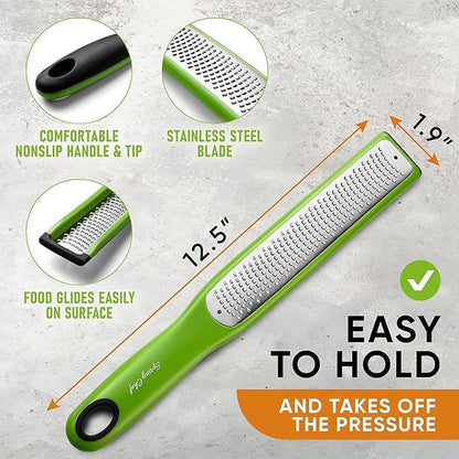 Spring Chef Premium Lemon Zester Grater with Handle - Orange, Garlic, Ginger, Nutmeg, Cheese Grater- Handheld Sharp Kitchen Tool - Stainless Steel Citrus Zester with Blade Cover - Fine Shred, Green - Image 2