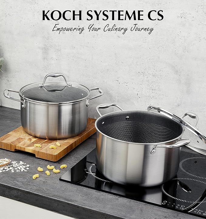 KOCH SYSTEME CS Triply Stainless Steel Pot 6 Quart, Nonstick Hybrid 18/10 Stainless Steel Stock Pot with Lid, Nonstick Cooking Pots with Honeycomb Interior, Compatible with All Cooktops, Oven Safe - Image 7