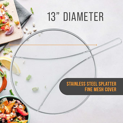 U.S. Kitchen Supply Stainless Steel Splatter Guard 13" Fine Mesh Cover, Grease & Oil, Splatter Screen for Frying Pan, Cooking Pots, with Resting Feet - Image 2