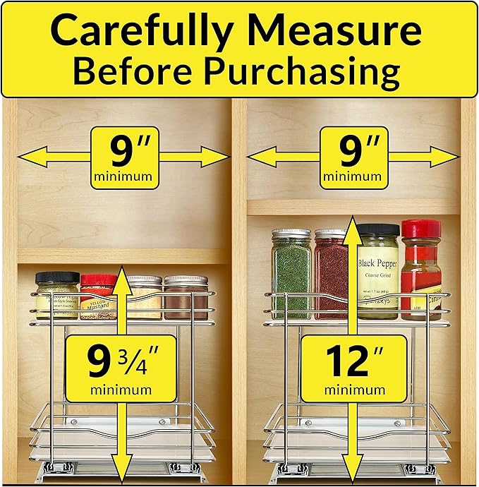 LYNK PROFESSIONAL® Pull Out Spice Organization for Cabinets - 8-3/8 inch Wide – Spice Rack for Inside Cabinets, Slide Out Spice Rack Organizer for cabinet – Pull Out Spice Rack, Sliding 2 Tier Chrome - Image 4