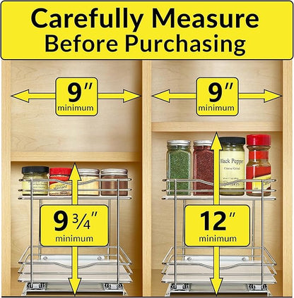 LYNK PROFESSIONAL® Pull Out Spice Organization for Cabinets - 8-3/8 inch Wide – Spice Rack for Inside Cabinets, Slide Out Spice Rack Organizer for cabinet – Pull Out Spice Rack, Sliding 2 Tier Chrome - Image 4