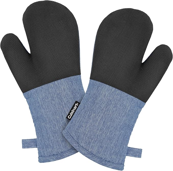 Cuisinart Kitchen Oven Mitts – Heat-Resistant Kitchen Mitts for Oven with Non-Slip Neoprene Palm, Long Cuff, and Cotton Filling – Durable Oven Gloves for Cooking, Baking, & Grilling (Chambray) by BestBrands