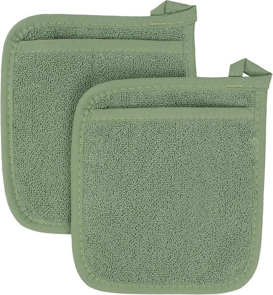 RITZ Terry Pocket Mitt & Hot Pad: Unparalleled Heat Resistant, Durable 100% Cotton – Ergonomically Designed for Optimal Grip – Easy-Care Machine Washable – 2-Pack, Juniper by Ritz+Foodservice