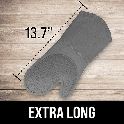 BPA-Free Soft Silicone Oven Mitts - Ultra Heat Resistant Oven Mitts with Thick Cotton Liner - Long Slip Resistant Pot Holders, Flexible Oven Gloves - Gray 13.7" - Image 2