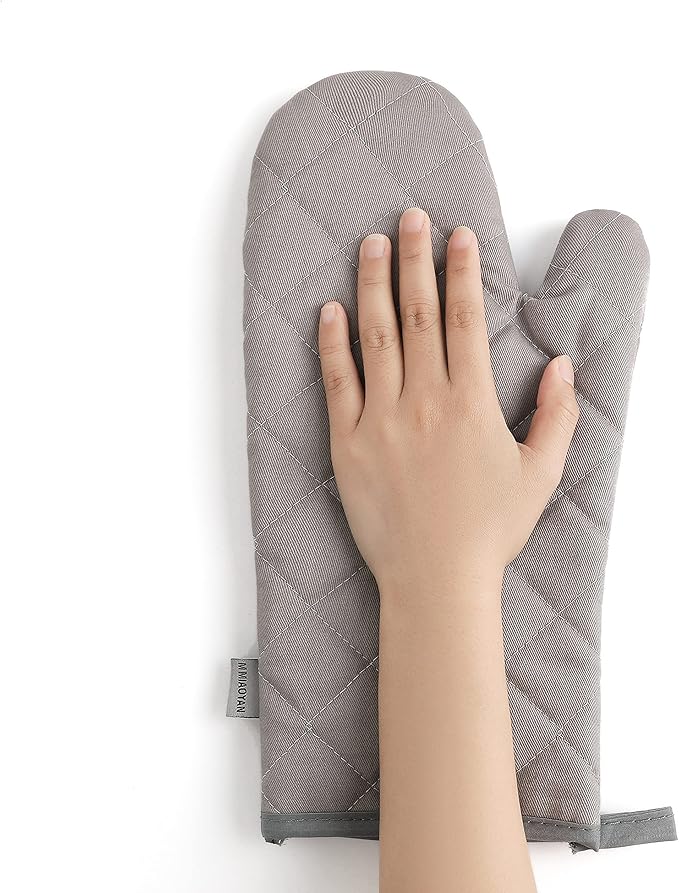Oven Mitts and Pot Holders 4 pcs Set,High Heat Resistant 500 Degree Extra Thicken Long Kitchen Cotton Oven Glove for Cooking (12 Inch,Grey) - Image 5