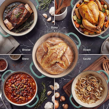 Zulay Kitchen 6 Quart Enameled Cast Iron Dutch Oven Pot with Lid – Premium Durability & Oven Safe up to 500°F – Heavy Duty Cookware Perfect for Bread Baking, Stews, Braising & Roasting - Aventurine - Image 3