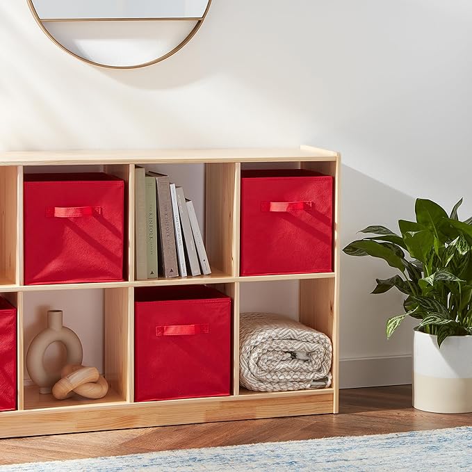 Amazon Basics Collapsible Fabric Storage Bins with Handles, Cube Organizer, Home Organization, 10.5"x10.5"x11", Red, 6-Pack - Image 6