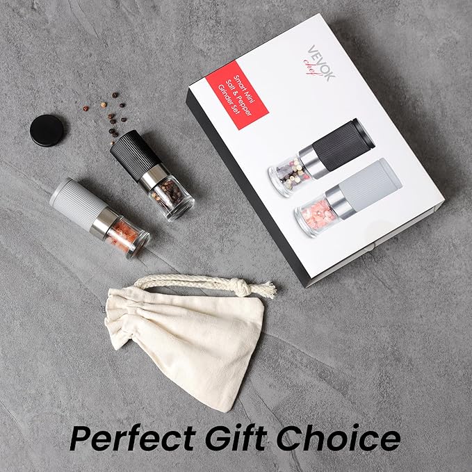 Mini Salt and Pepper Grinder Set, Small Tiny Adjustable Coarseness Ceramic Salt Grinder with Funnel and Bag Portable Handy Spice Pepper Mill Shaker For Outdoor Party Lunch Bag Kitchen