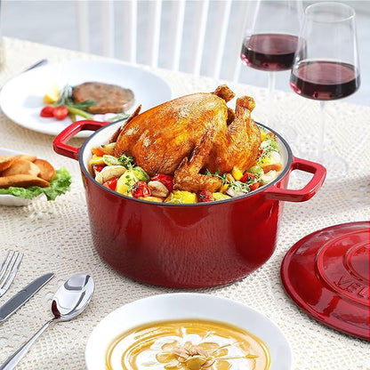 Velaze 6 QT Enameled Cast Iron Dutch Oven, Dual Handles Pot with Lid, Heavy-Duty Non-stick Round Oven for Bread Baking, Stewing, Roasting, Good Sealing for All Heat Source (Red) - Image 7