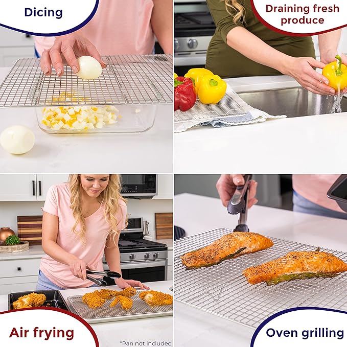 KITCHENATICS 100% Stainless Steel Cooling Racks for Baking & Roasting | Heavy-Duty Wire Grid Fits 13x18 Half Sheet Pans | Oven-Safe to 575°F for Crispy Bacon & Even Airflow | Dishwasher Safe, Set of 2