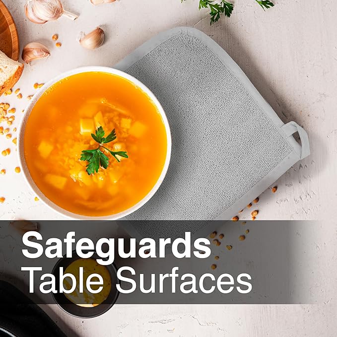 RITZ Terry Potholder & Hot Pad: Unparalleled Heat Resistant, Durable 100% Cotton – Ergonomically Designed for Optimal Grip – Easy-Care Machine Washable – 4-Pack, Titanium Grey - Image 4
