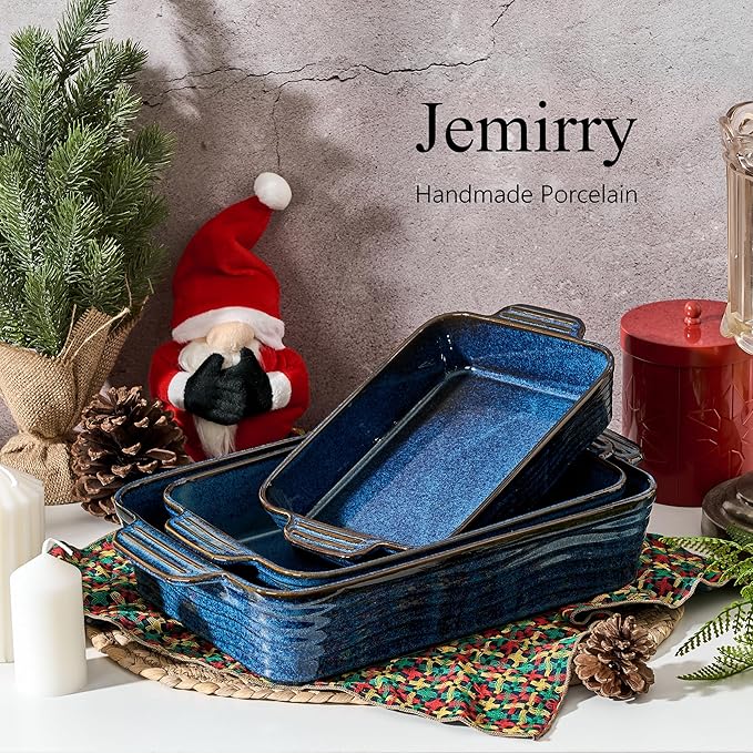 Kiln-Transformed Blue Ceramic Baking Dish Set of 3, Casserole Dishes for Oven, Square Porcelain Bakeware Set with Handles, Lasagna Baking Pan for Cooking, Perfect for Baking and Serving, Housewarming, Halloween, Thanksgiving, Christmas, New Year - Image 7