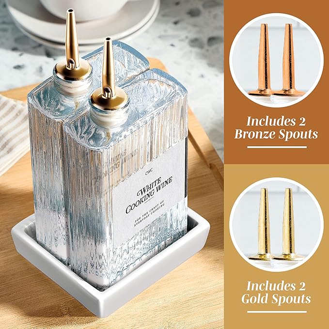 COOK WITH COLOR Olive Oil Dispenser Bottle - 2 Pk Glass Oil Dispenser for Kitchen - Condiment, Coffee Syrup & Vinegar Dispenser, Olive Oil Cruet, Includes 4 Auto Pourer Spouts - Image 5