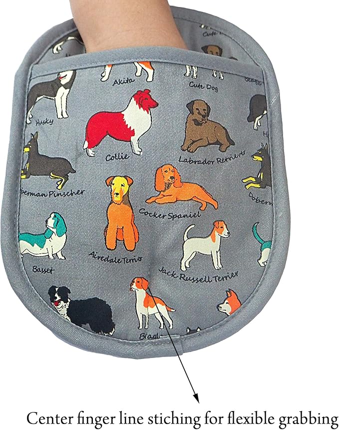 Pot Holders Set of 2 with Transparent Clear Silicone Shell and Nice Dog Printing Cotton Lining, Heat Resistant to 500 F Kitchen Oven Gloves Pot Holder for Cooking (Dog Flower, Potholders) - Image 5