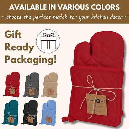 Native Fab Pot Holders and Oven Mitts Sets for Kitchen Heat Resistant - Hanging Non-Slip - 100% Cotton Kitchen Oven Mitts and Pot Holders 4-Piece Set - Red - Image 6