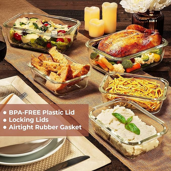 Razab 4 PC 1860ml / 63 Oz / 8 Cups Large Glass Food Storage Containers with Lids - Glass Meal Prep Containers for Roasting & Storing Leftover, Lunch Container with Lids, Microwave & Oven Safe - Image 6