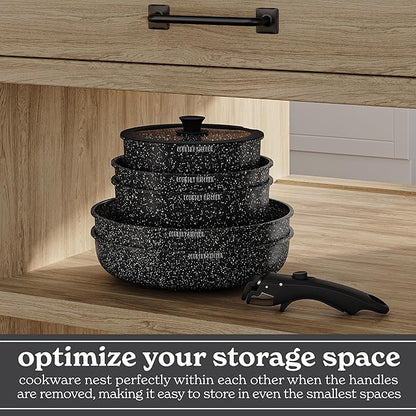 Country Kitchen Cookware Set with Removable Handle, Oven & RV Safe Pots and Pans Set, Black, Original - Image 5