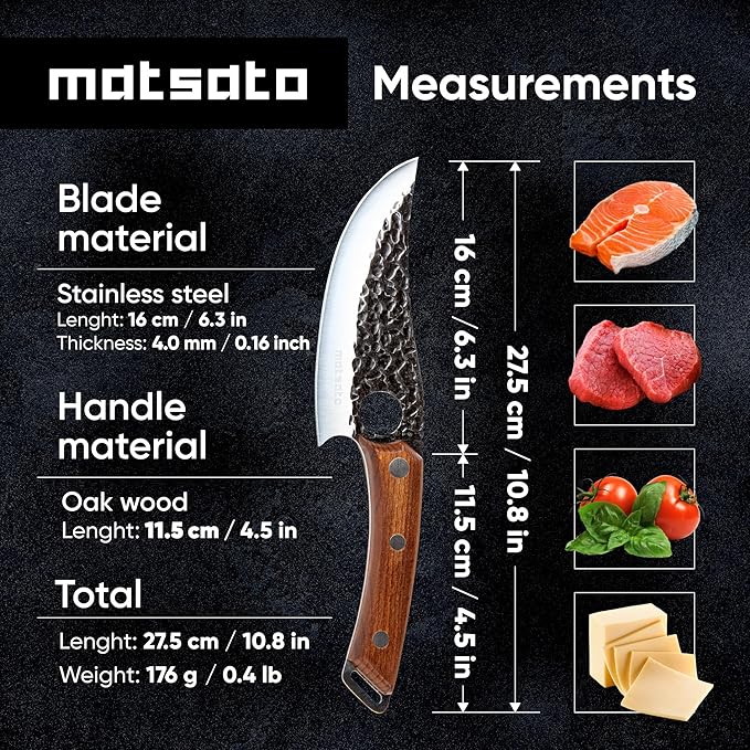 Matsato Chef Knife - Perfect Kitchen Knife for Cooking, Chopping. Japanese Steel Knife for Home, BBQ. For Balance & Control, 6.3 Inch - Image 4