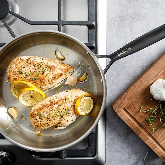 Babish 10-Inch Tri-Ply Stainless Steel Frying Pan With Black Handle – Professional Grade Skillet for Searing, Sautéing & Everyday Cooking - Image 3