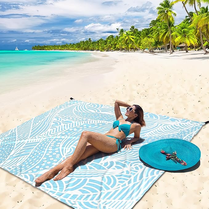 HIHOHO Beach Blanket Waterproof Sandproof Extra Large Beach Mat 79" X 83"/120"x108"for 1-8 Adults Quick Drying Durable Outdoor Picnic Mat for Beach Travel Camping Hiking