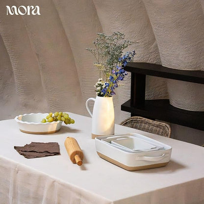 Mora Ceramic Baking Dish with Handles For Casserole, Lasagna, Gratin, Broiling, Roasting, and Baking. Large 9x13 in Pan, Extra Deep - Porcelain Serving Bakeware from Oven to Table. Freezer Safe - Oat - Image 7