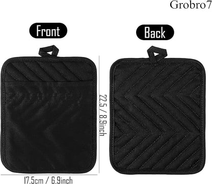 GROBRO7 5Pack Cotton Pocket Pot Holder Set Kitchen Heat Resistant Potholder Machine Washable Hot Pads Bulk Oven Mitts Black Plain Hot Pads Trivet for Baking Cooking with Pocket 7x9 - Image 3