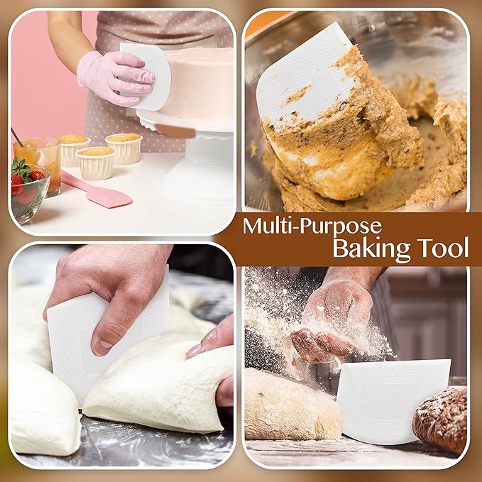 Plastic Bench Scraper for Baking - 2 White Bowl Scraper - Flexible Food Safe Dough Scraper Multipurpose Good Grip Curved and Flat Edge Dough Cutter - Essential Pan Scraper for Kitchen Use - RamPro - Image 6