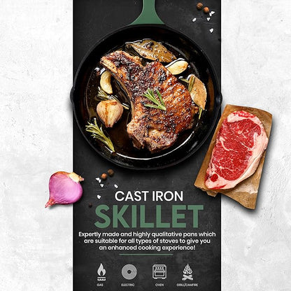 Utopia Kitchen Cast iron Skillets 3 Piece Set, Chefs Pan, Pre Seasoned Cast iron Skillets, 6, 8 & 10 Inches, Easy Use in the Oven, Stove, Grill, or Campfire, Green - Image 5