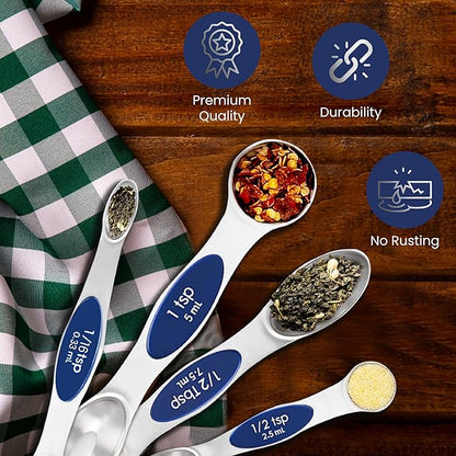 Magnetic Measuring Spoons Set of 9 Stainless Steel Dual-Sided Stackable Measuring Spoon Nesting Teaspoons Measuring Dry and Liquid Ingredients, Fits in Spice Jars Set of 9 (Sapphire) - Image 3
