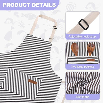 2 Pack Stripes Kids Apron, Kids Cooking Aprons with 2 Pockets, Cute Aprons for Cooking for Boys and Girls