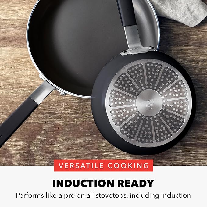 GreenPan x Bobby Flay 13 Piece Nonstick Cookware Pots and Pans Set, PFAS-Free Diamond Ceramic, Induction Suitable, Easy Clean Dishwasher & Oven Safe, Stay-Cool Silicone Handles, Glass Lids, Black - Image 5
