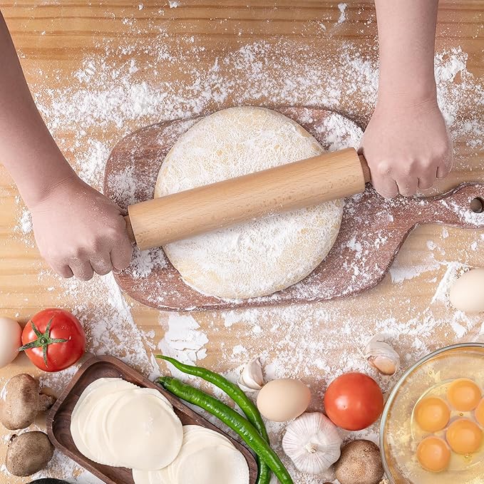 AISOSO Rolling Pins for Baking, 15.75 Inches Wooden Rolling Pin with Handles, Classic Nonstick Dough Roller for Fondant Pizza Pie Crust Cookie Pastry, Kitchen Baking Essentials, Light Yellow - Image 3