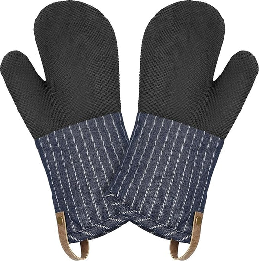 Cuisinart Heritage Kitchen Oven Mitts – Heat-Resistant Kitchen Mitts for Oven with Non-Slip Neoprene Palm, Long Cuff, and Cotton Filling – Durable Oven Gloves for Cooking, Baking, & Grilling by BestBrands
