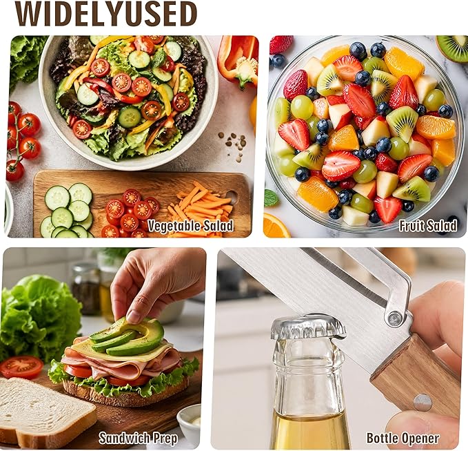 Vegetable Peeler, Multi Functional Premium 2-in-1 Potato Peelers, with Wooden Handle & Bottle Opener, Stainless Steel Kitchen Tool for Fruit Potato Pumpkin Papaya, Pare Necessary Kitchen Tools 1 Pcs