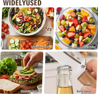 Vegetable Peeler, Multi Functional Premium 2-in-1 Potato Peelers, with Wooden Handle & Bottle Opener, Stainless Steel Kitchen Tool for Fruit Potato Pumpkin Papaya, Pare Necessary Kitchen Tools 1 Pcs