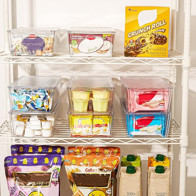 Vtopmart 8pcs Clear Organizers and Storage Bins with Lids, Stackable Plastic Storage Containers with Handles for Fridge, Freezer, Pantry, Cabinet, Kitchen Organization - Image 3