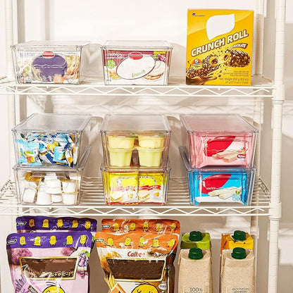 Vtopmart 12pcs Clear Organizers and Storage Bins with Lids, Stackable Plastic Storage Containers with Handles for Fridge, Freezer, Pantry, Cabinet, Kitchen Organization - Image 7