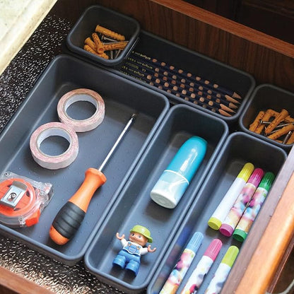 TENABORT 42 Pack Interlocking Desk Drawer Organizer Tray Dividers Plastic Shallow Narrow Drawers Organizers Separators Storage Bins Container for Kitchen Bathroom Makeup Office Vanity Dresser - Image 5