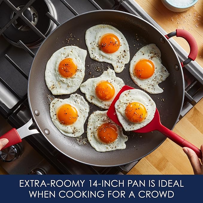 Rachael Ray Cook + Create Nonstick Frying Pan/Skillet with Helper Handle, 14 Inch - Red - Image 5