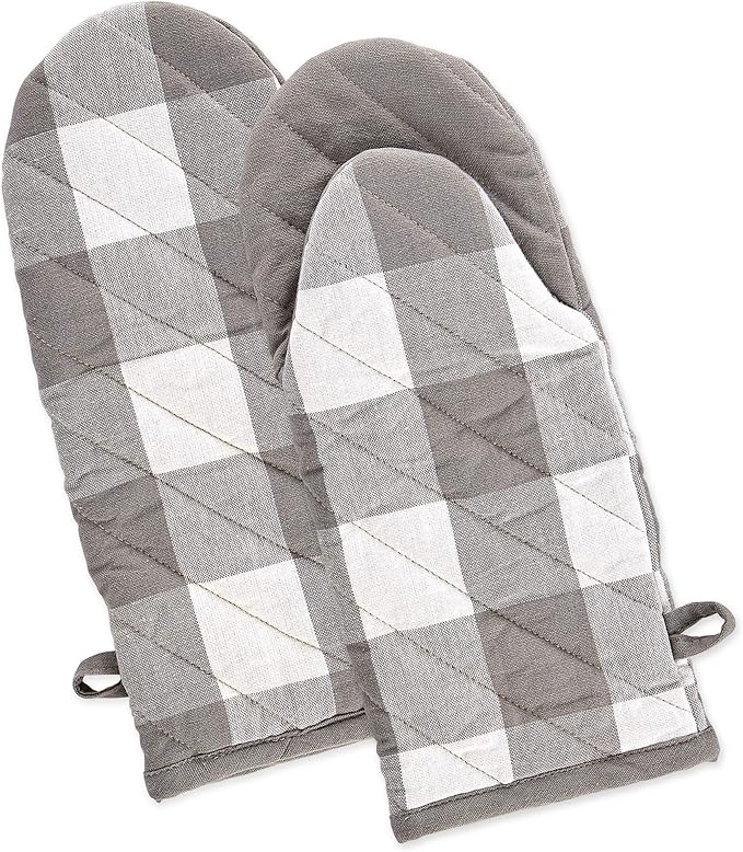 DII Buffalo Check Kitchen Collection, Classic Farmhouse Kitchen Set, Oven Mitt, Gray & White, 2 Piece