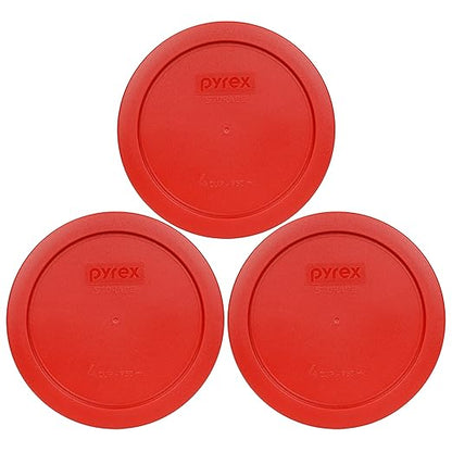 Pyrex 7201-PC 4 Cup Poppy Red Food Storage Replacement Lids (3-Pack) - Made in USA by Pyrex