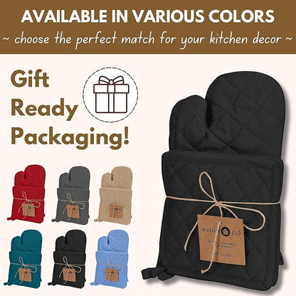 Native Fab Pot Holders and Oven Mitts Sets for Kitchen Heat Resistant - Hanging Non-Slip - 100% Cotton Kitchen Oven Mitts and Pot Holders 4-Piece Set - Black - Image 6